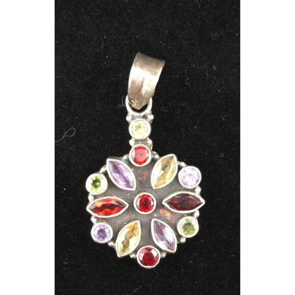 Jewelry - Vintage Multi-Gemstone Pendant With 925 Sterling Silver Amethyst Garnet Citrine